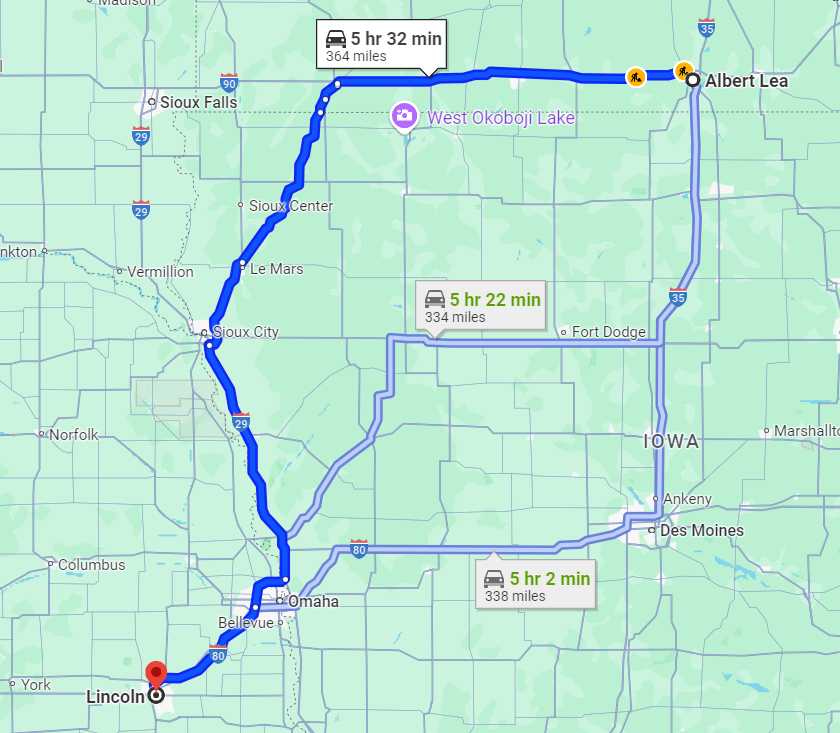 Albert Lea, Minnesota to Lincoln, Nebraska